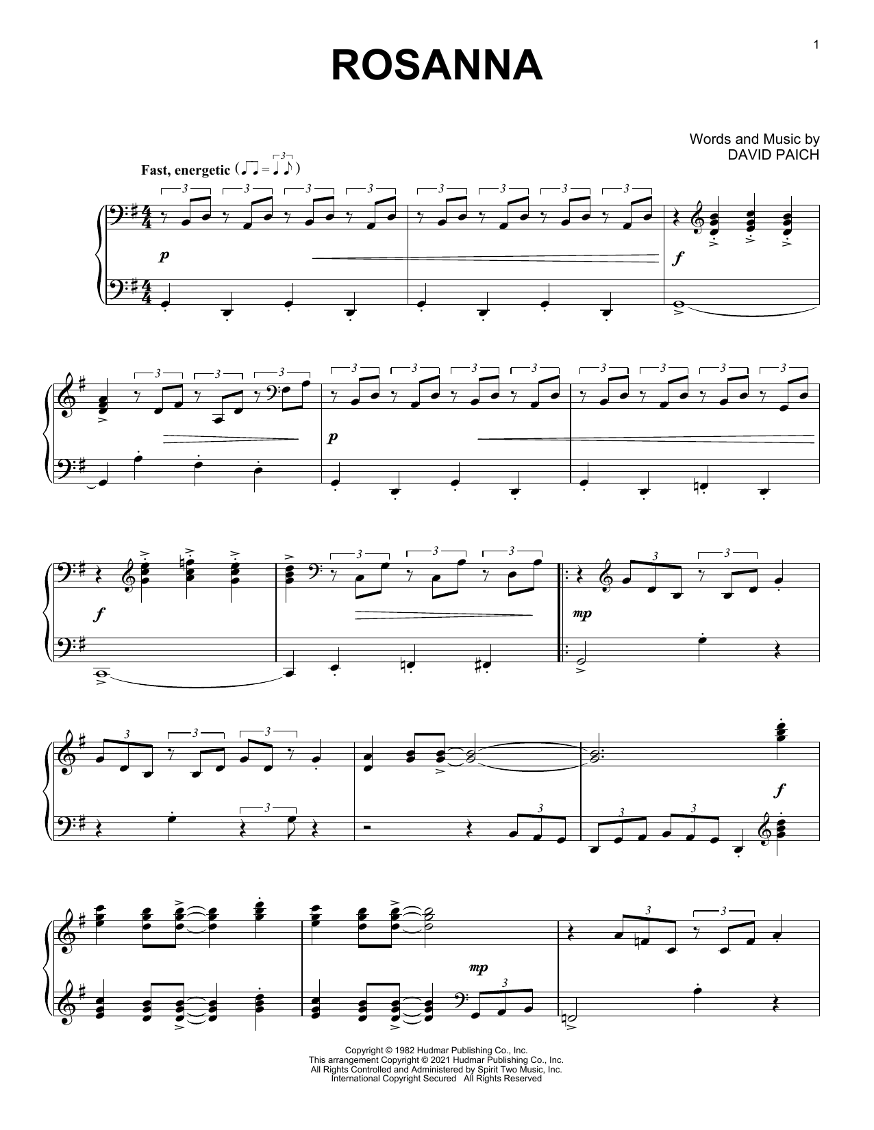 Download Toto Rosanna [Classical version] (arr. David Pearl) Sheet Music and learn how to play Piano Solo PDF digital score in minutes