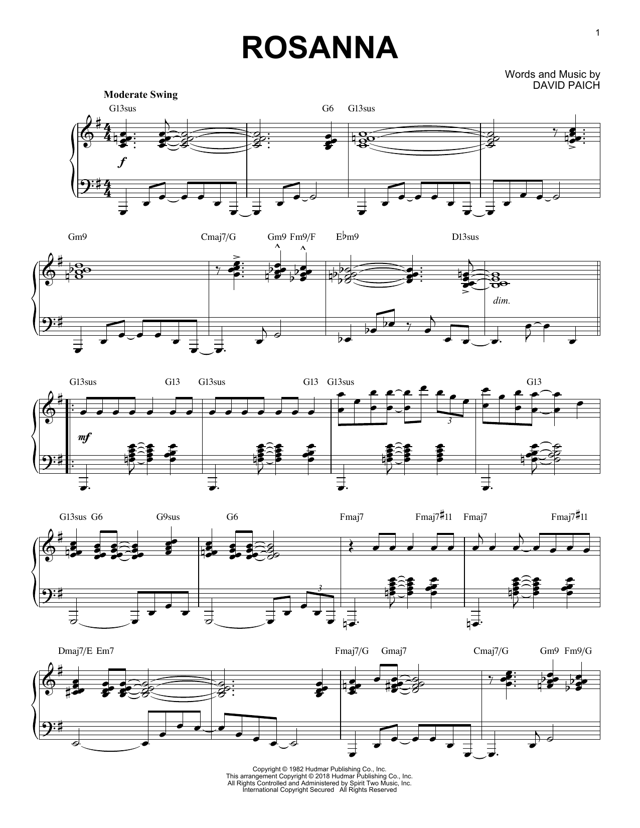 Download Toto Rosanna [Jazz version] Sheet Music and learn how to play Piano Solo PDF digital score in minutes