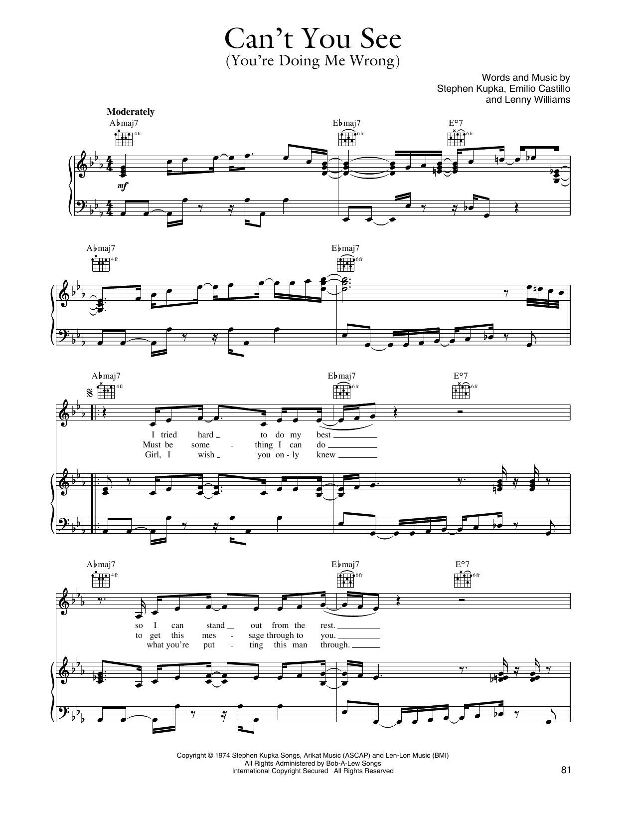 Download Tower Of Power Can't You See (You Doin' Me Wrong) Sheet Music and learn how to play Piano, Vocal & Guitar Chords (Right-Hand Melody) PDF digital score in minutes