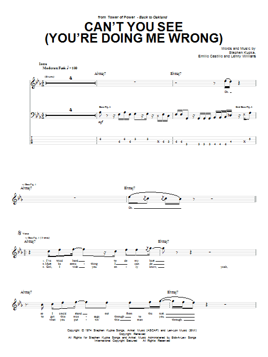 Download Tower Of Power Can't You See (You're Doing Me Wrong) Sheet Music and learn how to play Bass Guitar Tab PDF digital score in minutes