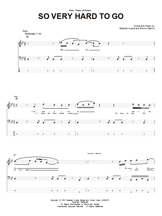 Download Tower Of Power So Very Hard To Go Sheet Music and learn how to play Bass Guitar Tab PDF digital score in minutes