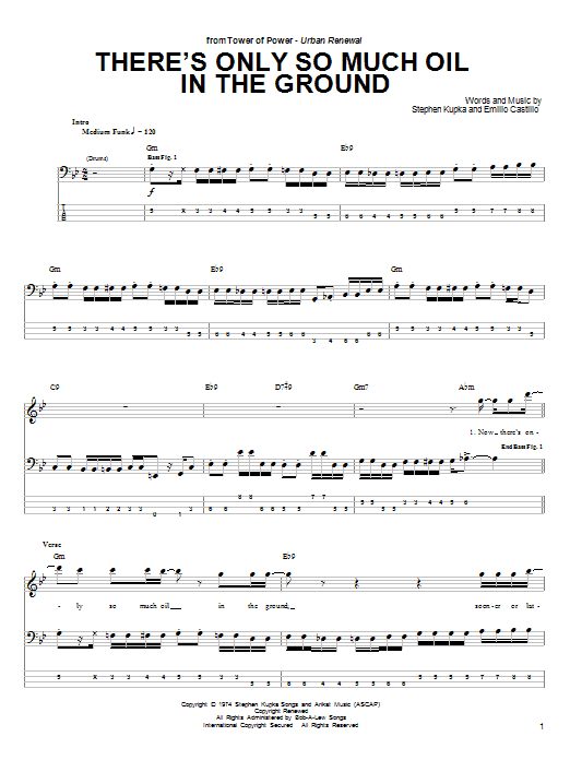 Download Tower Of Power There's Only So Much Oil In The Ground Sheet Music and learn how to play Bass Guitar Tab PDF digital score in minutes