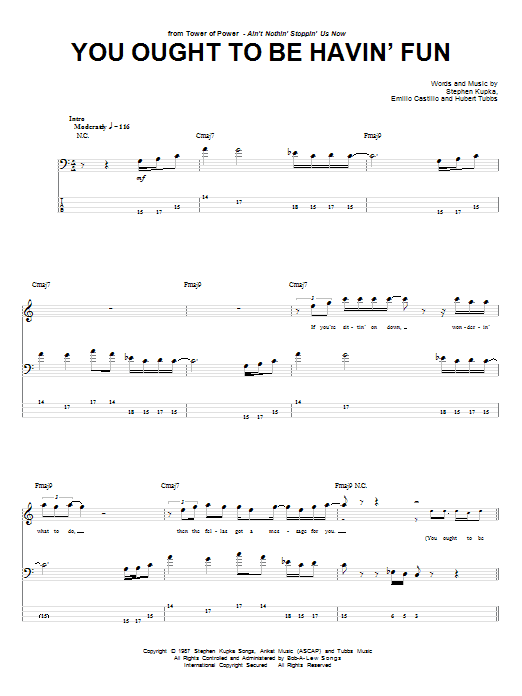 Download Tower Of Power You Ought To Be Havin' Fun Sheet Music and learn how to play Bass Guitar Tab PDF digital score in minutes
