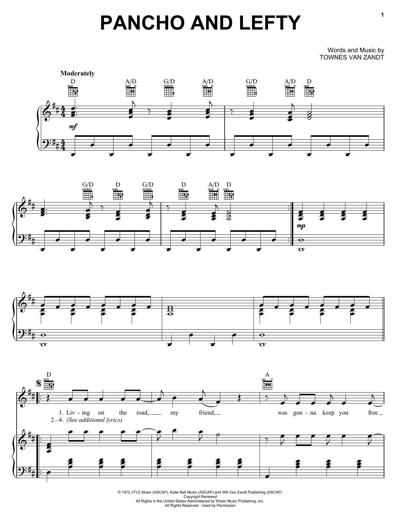 Download Townes Van Zandt Pancho And Lefty Sheet Music and learn how to play Guitar Tab PDF digital score in minutes