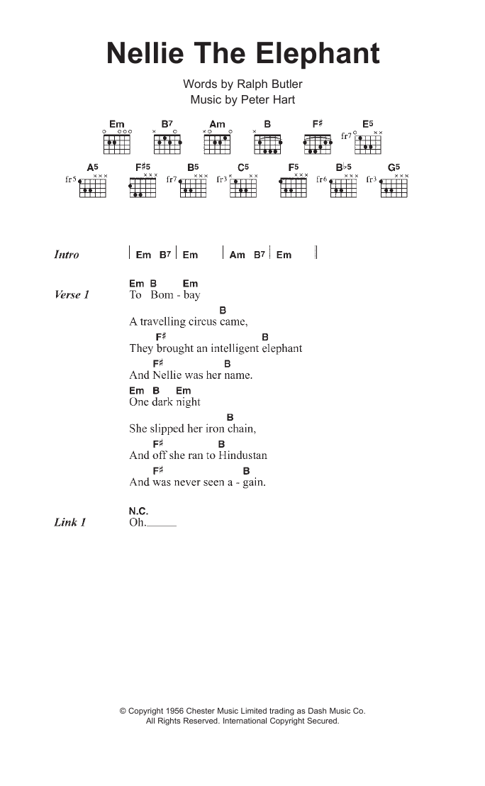 Download Toy Dolls Nellie The Elephant Sheet Music and learn how to play Lyrics & Chords PDF digital score in minutes