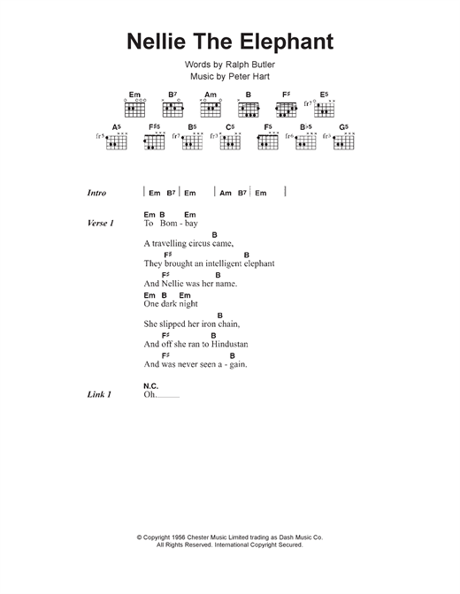 Download Toy Dolls Nellie The Elephant Sheet Music and learn how to play Lyrics & Chords PDF digital score in minutes