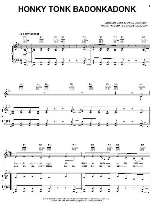 Download Trace Adkins Honky Tonk Badonkadonk Sheet Music and learn how to play Piano (Big Notes) PDF digital score in minutes