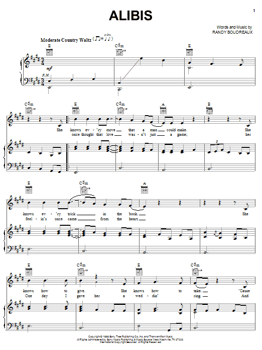 Download Tracy Lawrence Alibis Sheet Music and learn how to play Piano, Vocal & Guitar (Right-Hand Melody) PDF digital score in minutes