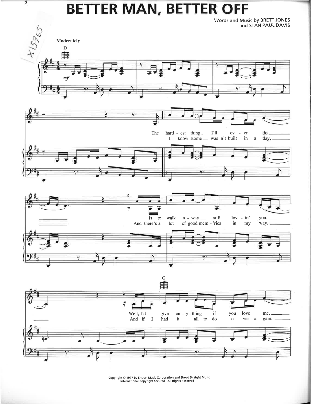 Download Tracy Lawrence Better Man, Better Off Sheet Music and learn how to play Piano, Vocal & Guitar Chords (Right-Hand Melody) PDF digital score in minutes