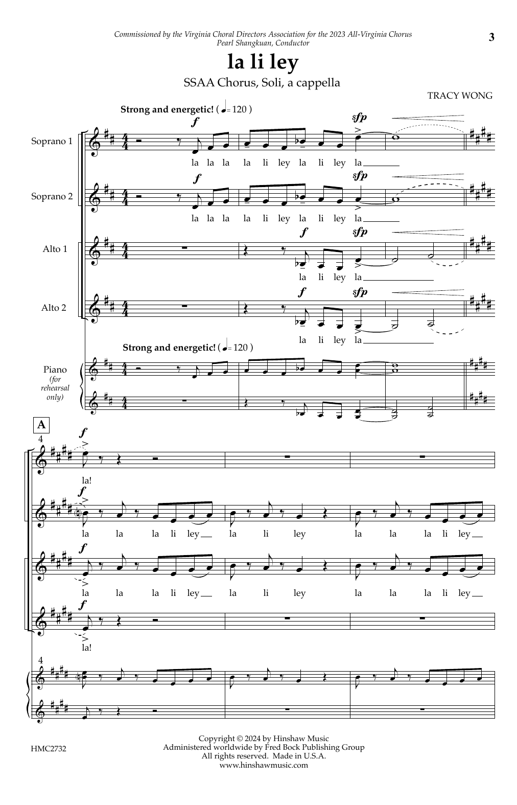 Download Tracy Wong la li ley Sheet Music and learn how to play SSAA Choir PDF digital score in minutes