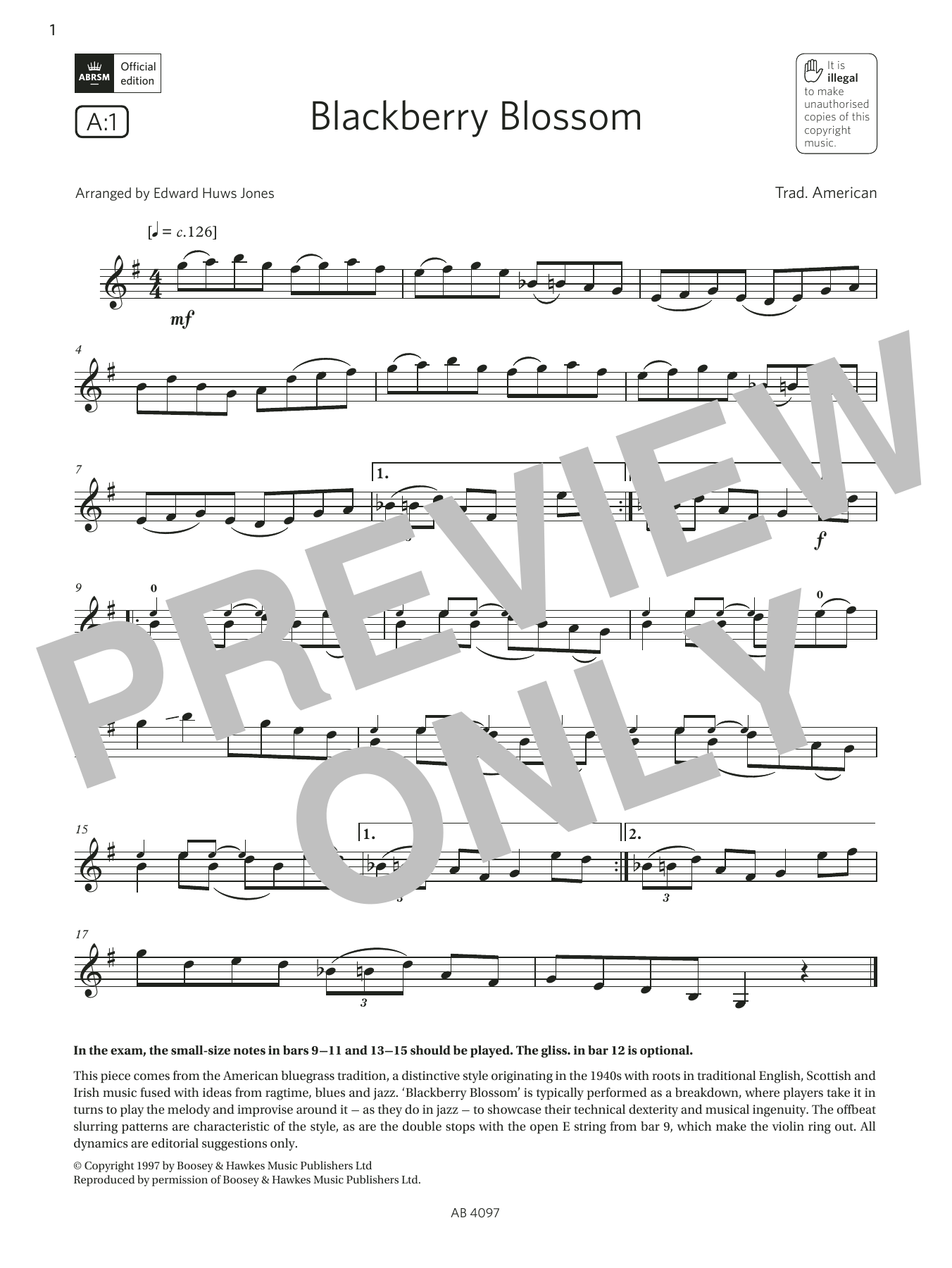 Download Trad. American Blackberry Blossom (Grade 3, A1, from the ABRSM Violin Syllabus from 2024) Sheet Music and learn how to play Violin Solo PDF digital score in minutes