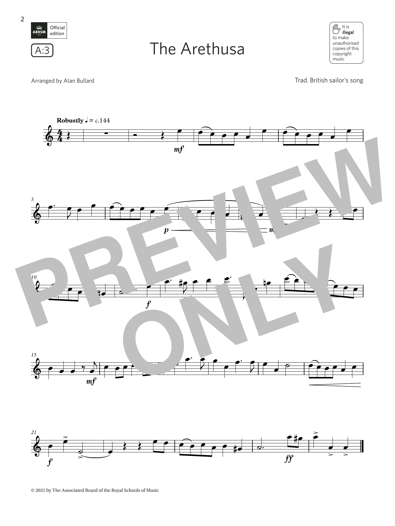 Download Trad. British sailor's song The Arethusa (Grade 2 List A3 from the ABRSM Flute syllabus from 2022) Sheet Music and learn how to play Flute Solo PDF digital score in minutes