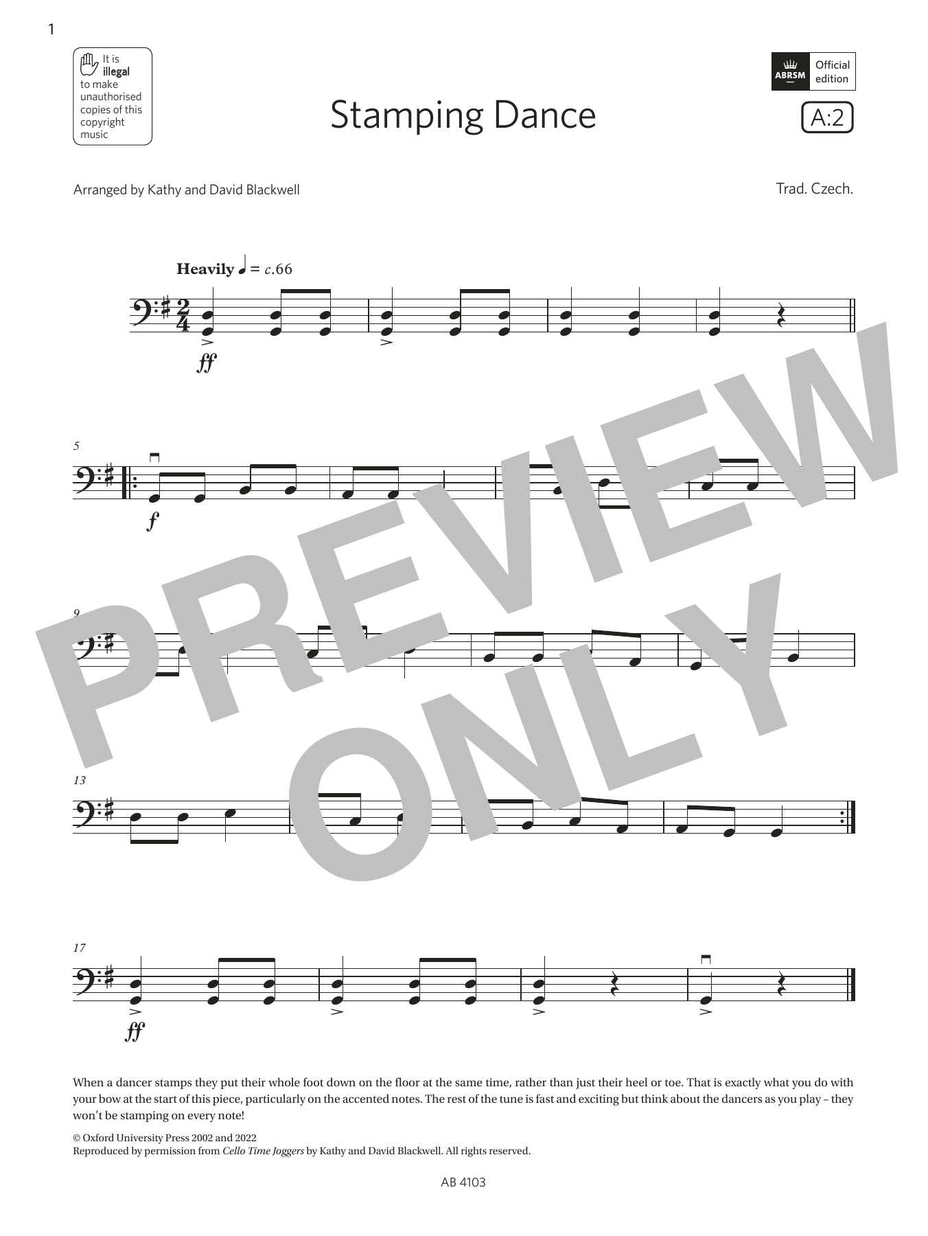 Download Trad. Czech Stamping Dance (Grade Initial, A2, from the ABRSM Cello Syllabus from 2024) Sheet Music and learn how to play Cello Solo PDF digital score in minutes