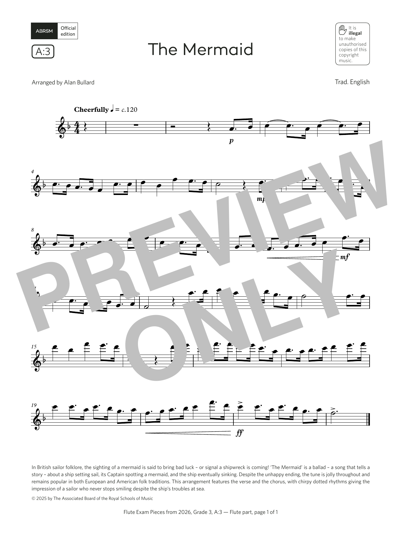 Download Trad. English The Mermaid (Grade 3, list A3, from the ABRSM Flute Syllabus from 2026) Sheet Music and learn how to play Flute Solo PDF digital score in minutes