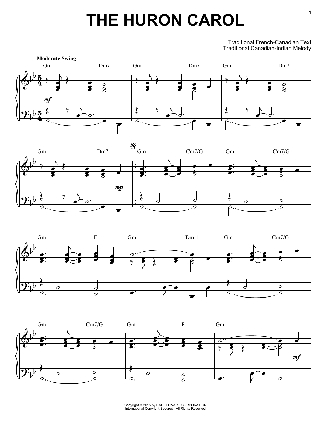 Download Traditional The Huron Carol Sheet Music and learn how to play Piano PDF digital score in minutes