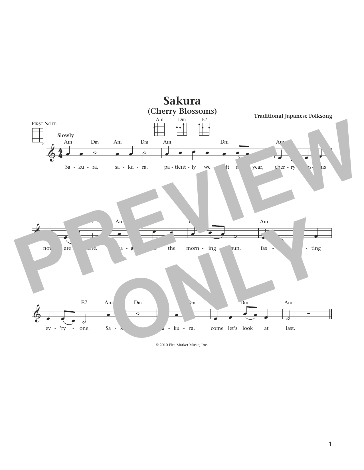 Download Trad. Japanese Folk Song Sakura (Cherry Blossoms) Sheet Music and learn how to play Ukulele PDF digital score in minutes
