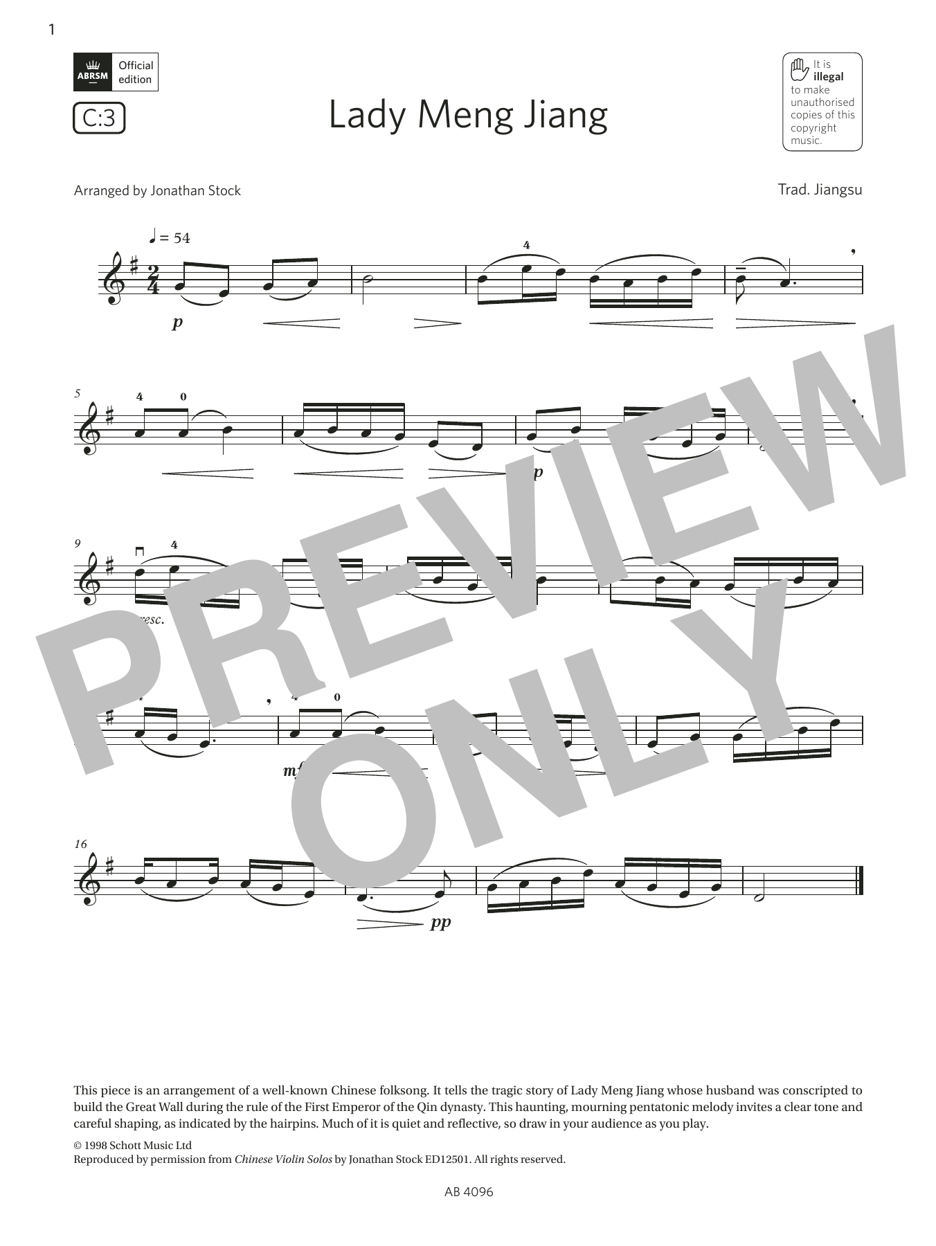 Download Trad. Jiangsu Lady Meng Jiang (Grade 2, C3, from the ABRSM Violin Syllabus from 2024) Sheet Music and learn how to play Violin Solo PDF digital score in minutes