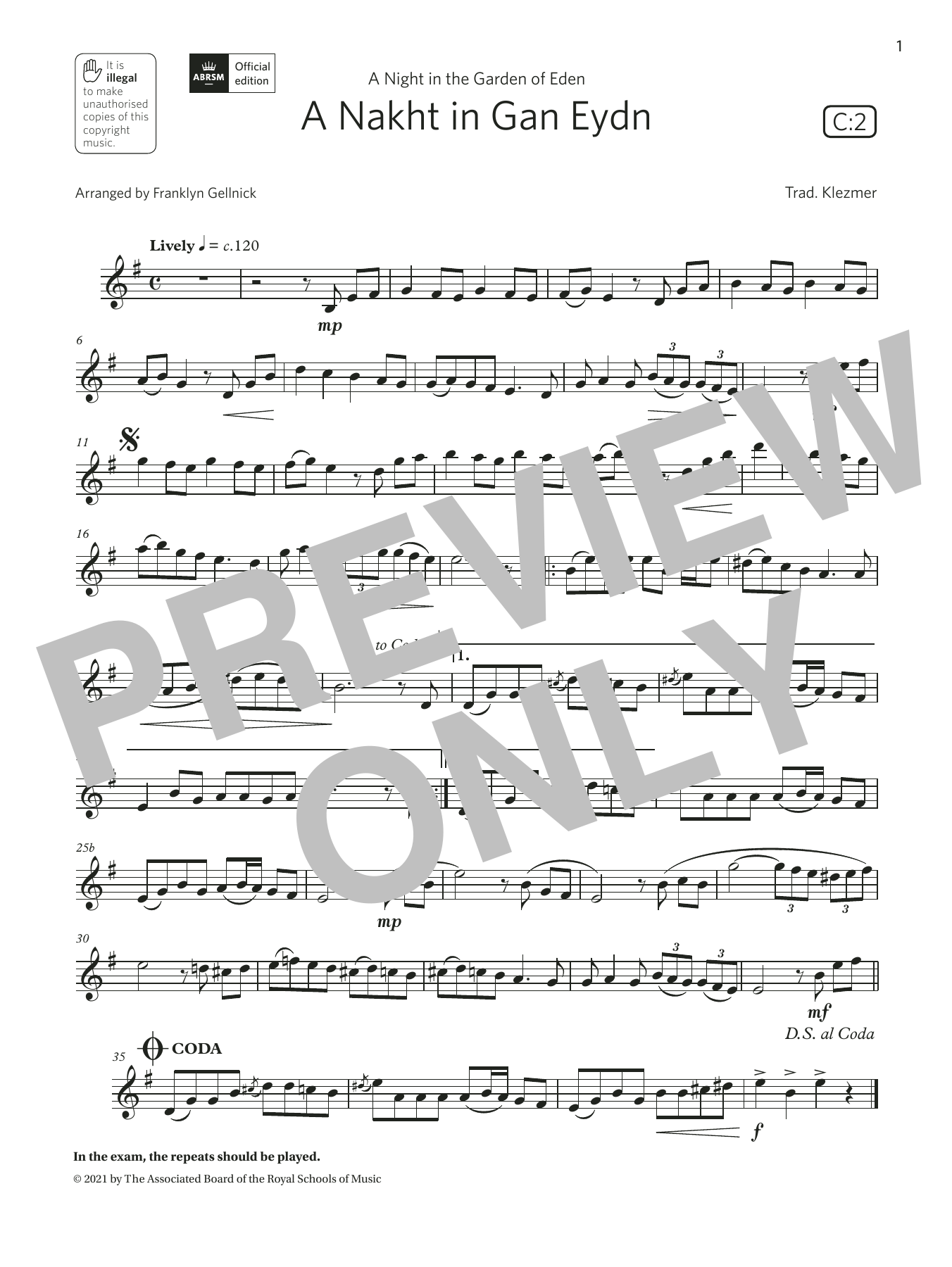 Download Trad. Klezmer A Nakht in Gan Eydn (Grade 4 List C2 from the ABRSM Clarinet syllabus from 2022 Sheet Music and learn how to play Clarinet Solo PDF digital score in minutes