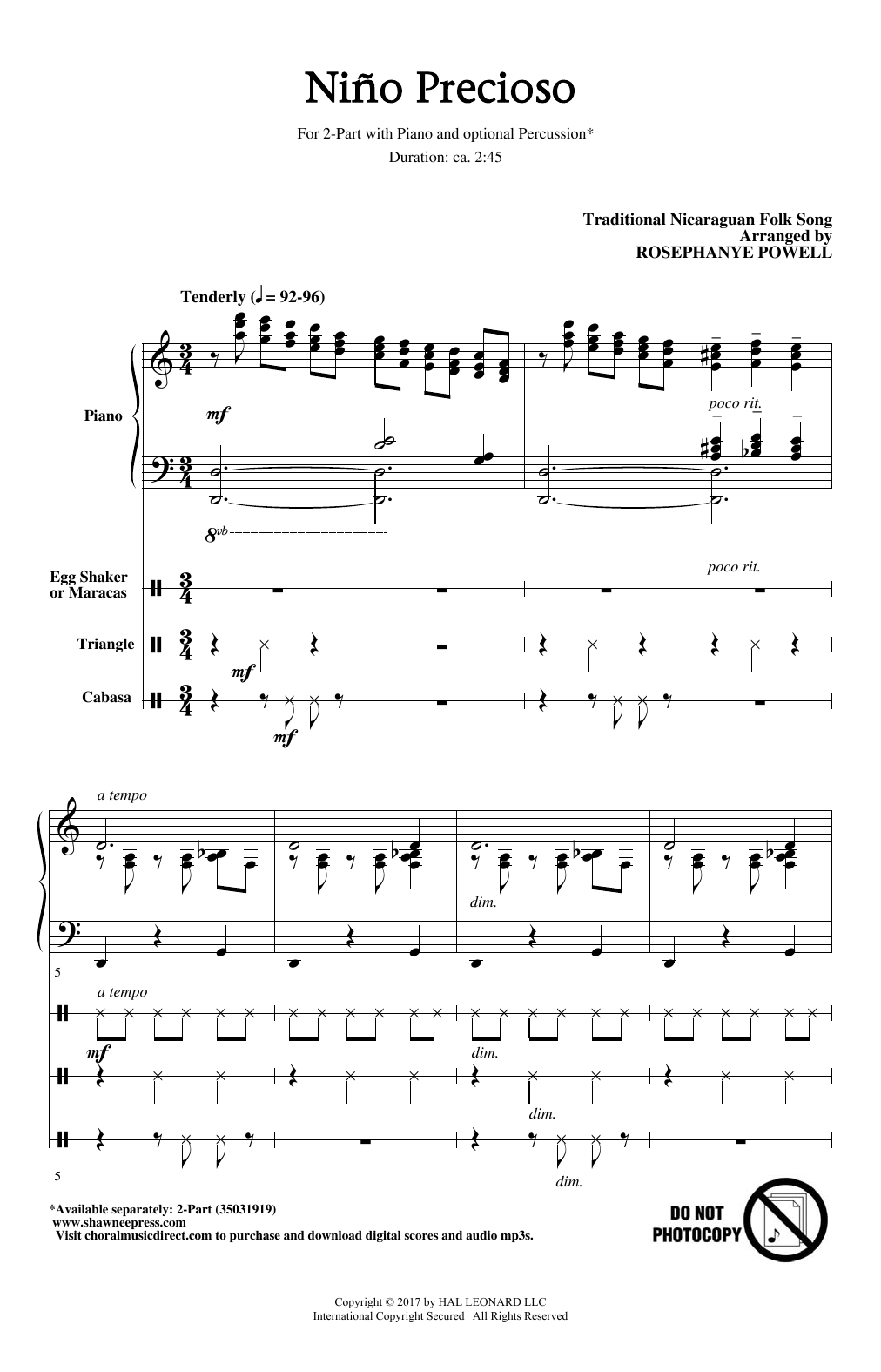 Download Rosephanye Powell Nino Precioso Sheet Music and learn how to play 2-Part Choir PDF digital score in minutes