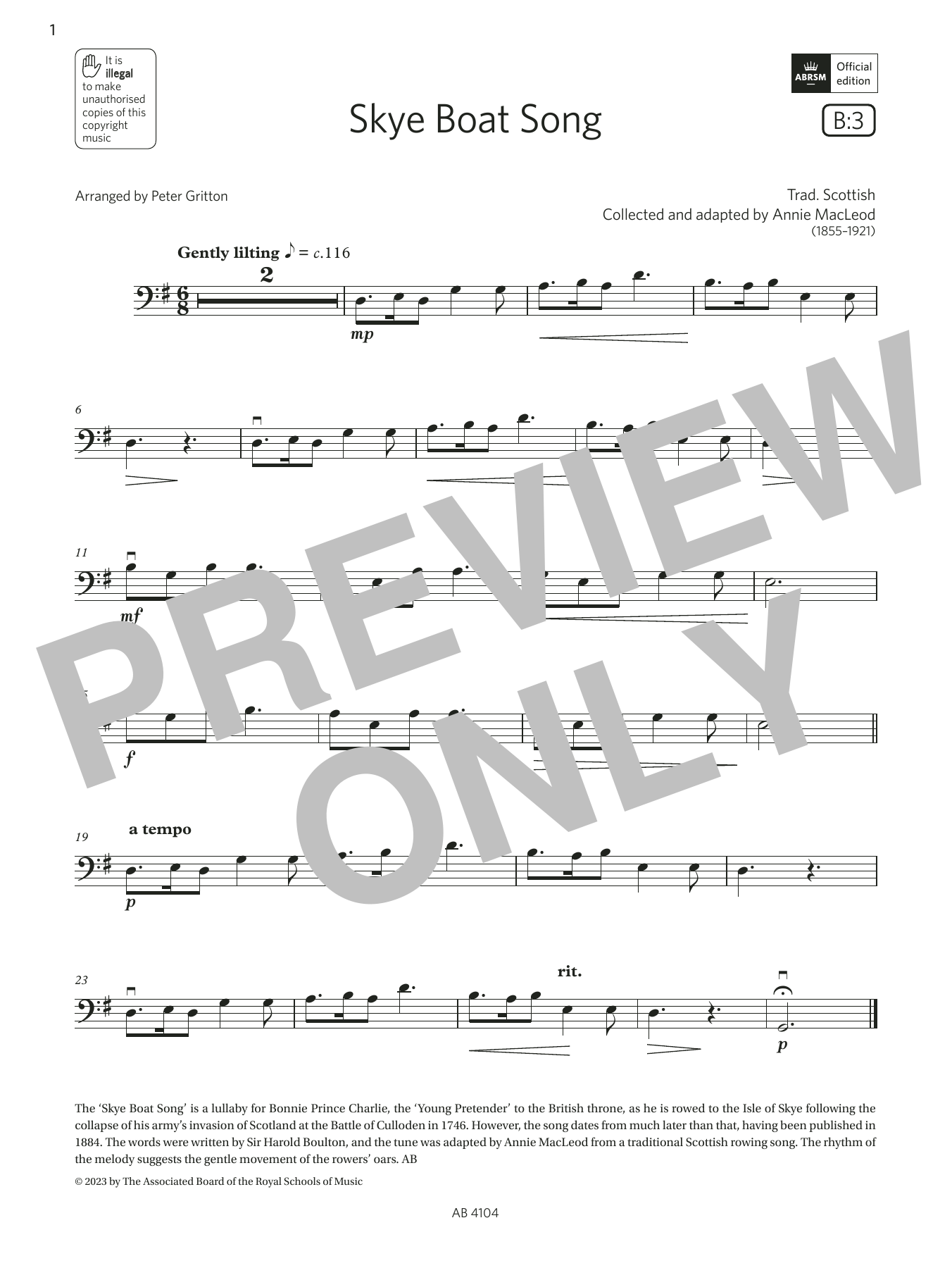 Download Trad. Scottish Skye Boat Song (Grade 1, B3, from the ABRSM Cello Syllabus from 2024) Sheet Music and learn how to play Cello Solo PDF digital score in minutes