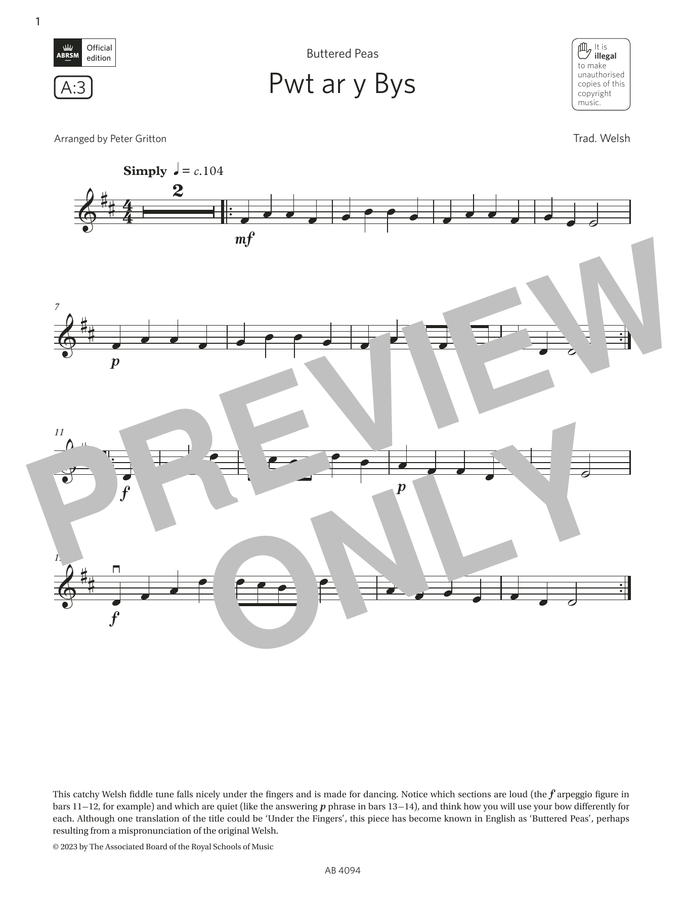 Download Trad. Welsh Pwt ar y Bys (Grade Initial, A3, from the ABRSM Violin Syllabus from 2024) Sheet Music and learn how to play Violin Solo PDF digital score in minutes