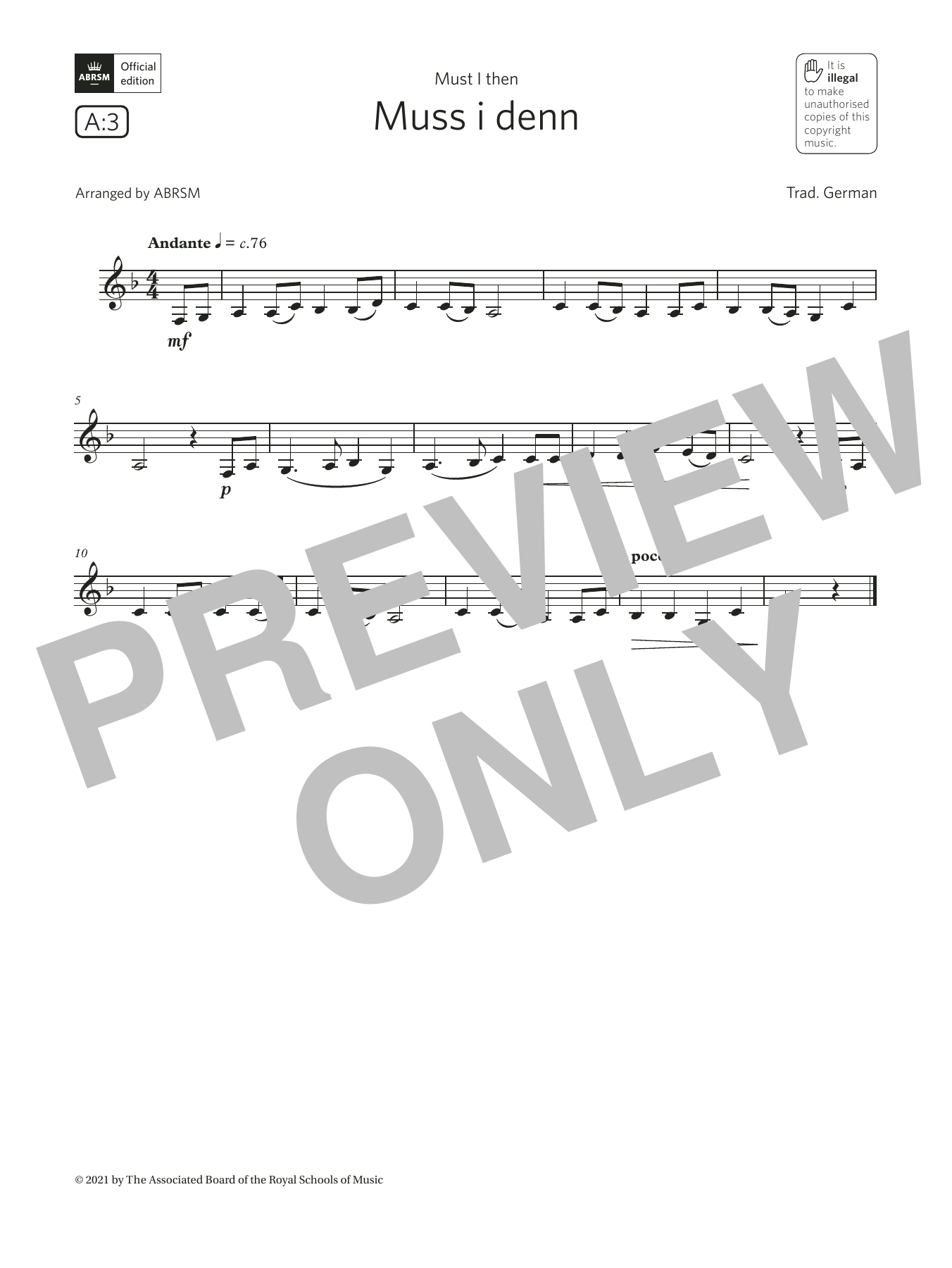 Trad. German Muss i denn (Grade 1 List A3 from the ABRSM Clarinet syllabus from 2022) Sheet Music