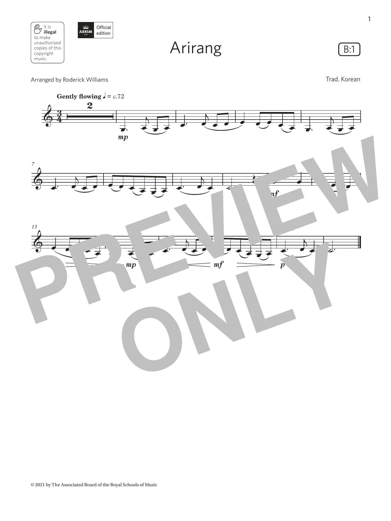 Trad. Korean Arirang (Grade 1 List B1 from the ABRSM Clarinet syllabus from 2022) Sheet Music