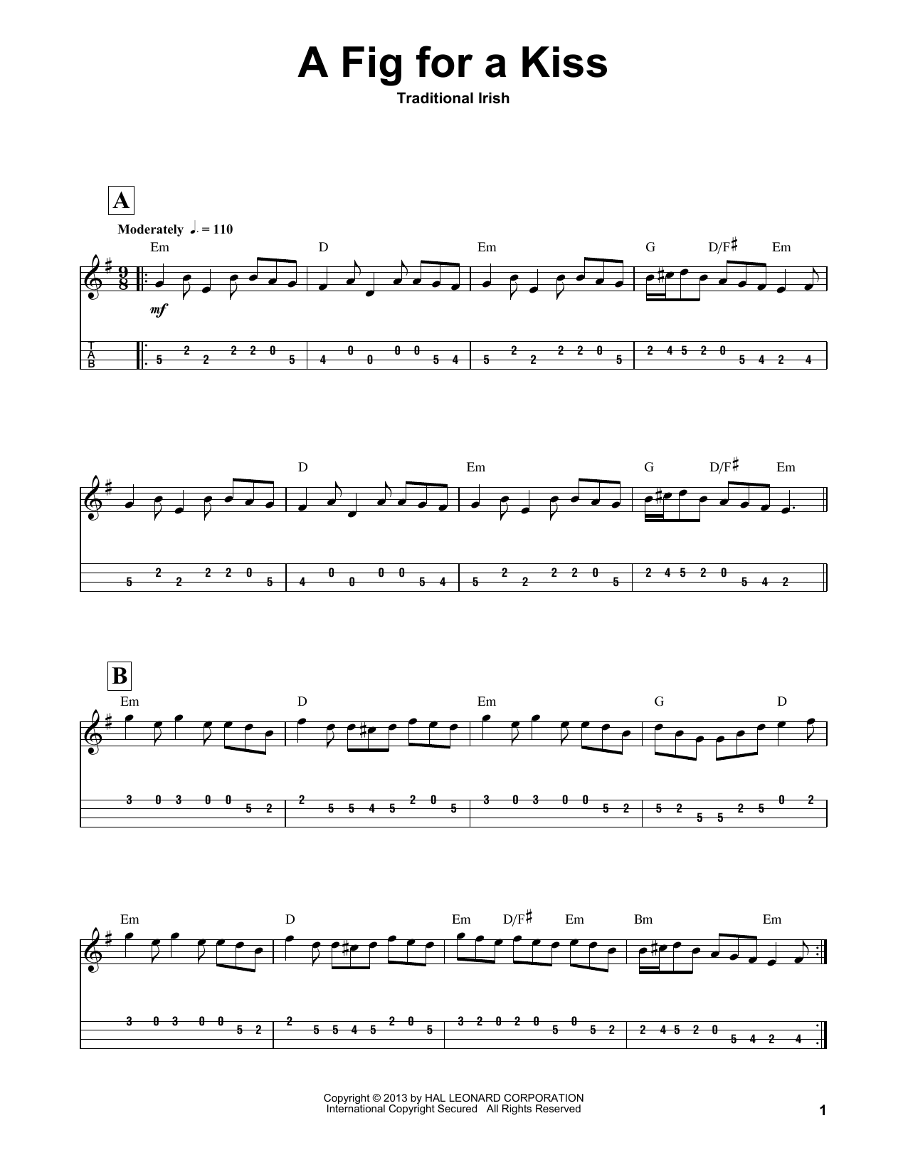 Download Traditional A Fig For A Kiss Sheet Music and learn how to play Mandolin Tab PDF digital score in minutes