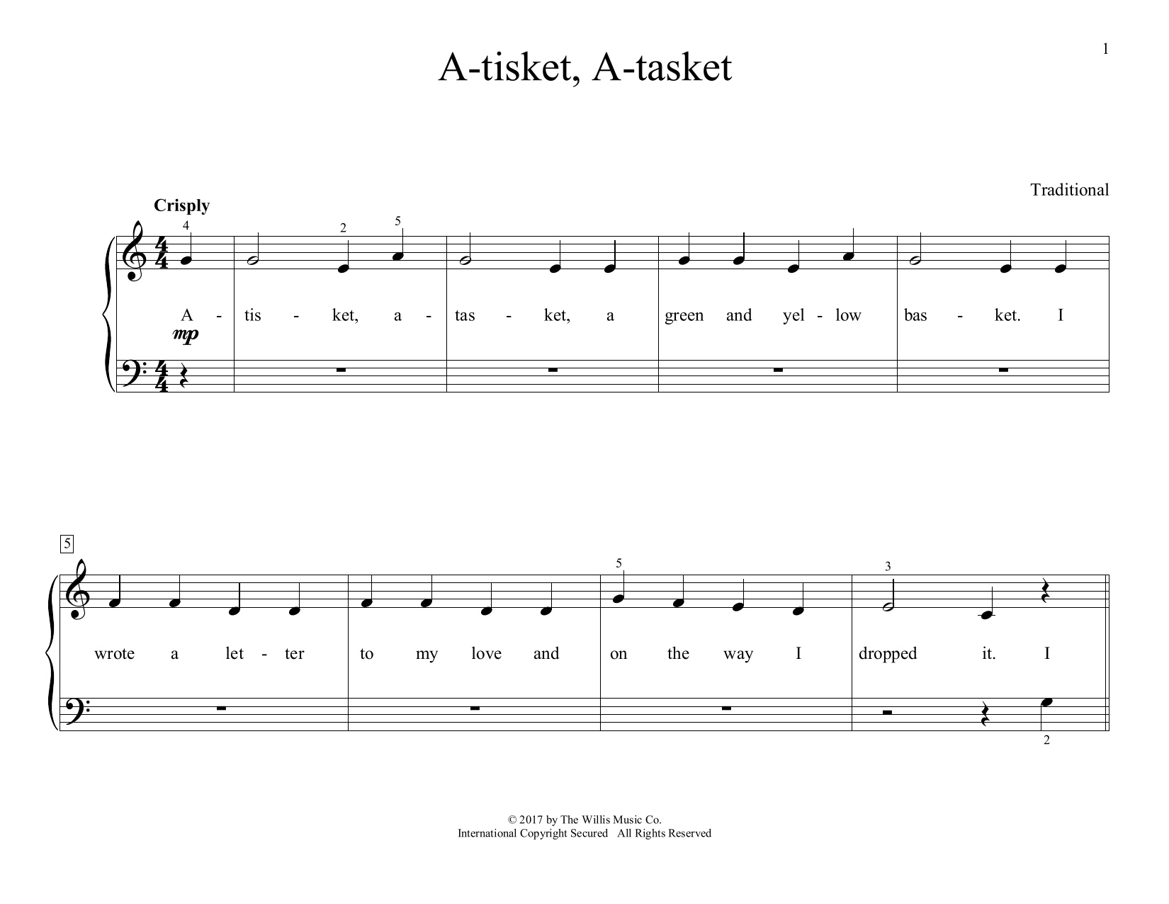 Download Traditional A-tisket, A-tasket (arr. Christopher Hussey) Sheet Music and learn how to play Educational Piano PDF digital score in minutes