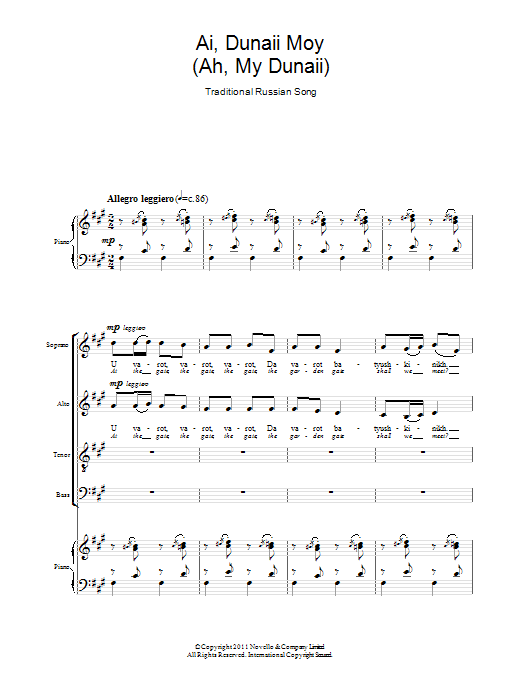 Download Traditional Ai, Dunaii Moy (Ah, My Dunaii) Sheet Music and learn how to play SATB PDF digital score in minutes