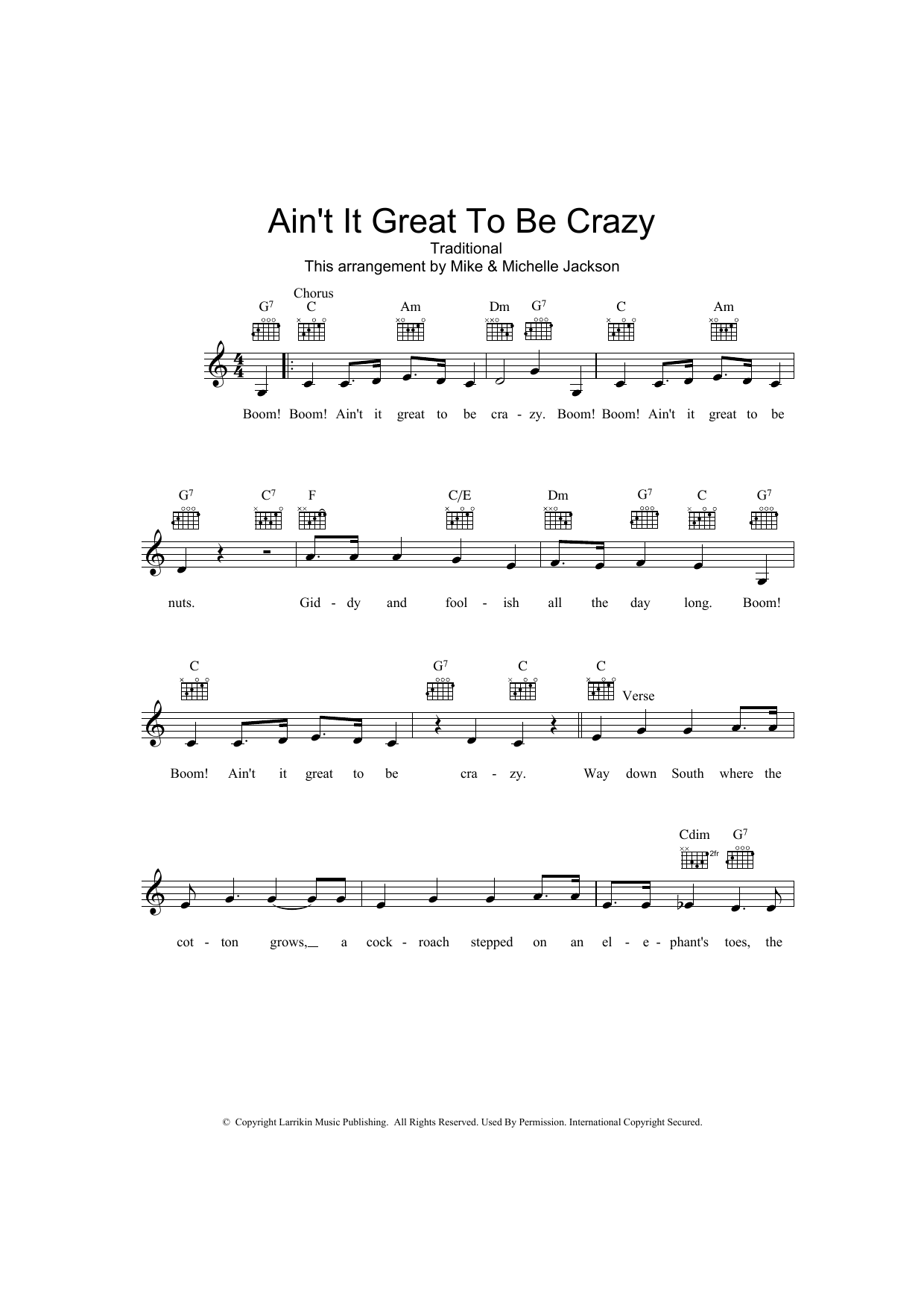 Download Traditional Ain't It Great To Be Crazy Sheet Music and learn how to play Melody Line, Lyrics & Chords PDF digital score in minutes