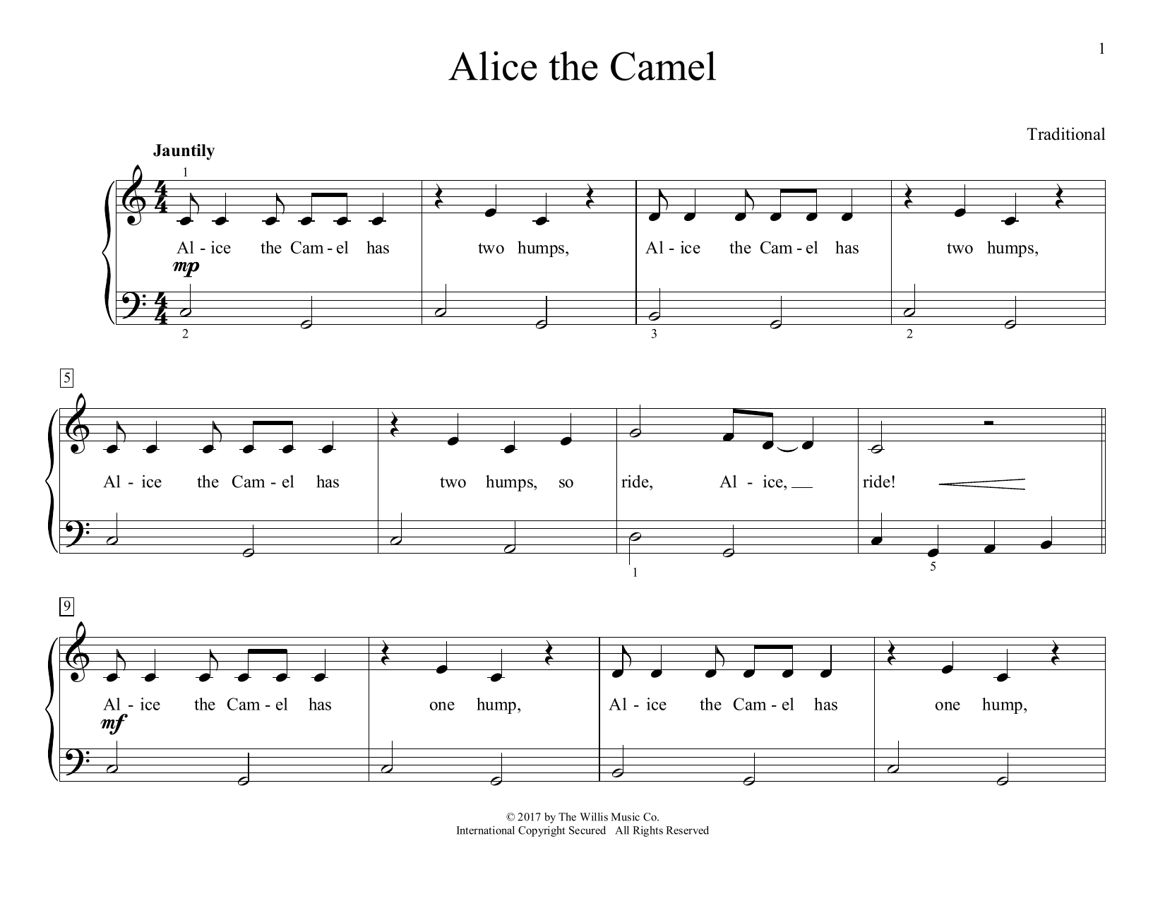Download Traditional Alice The Camel (arr. Christopher Hussey) Sheet Music and learn how to play Educational Piano PDF digital score in minutes