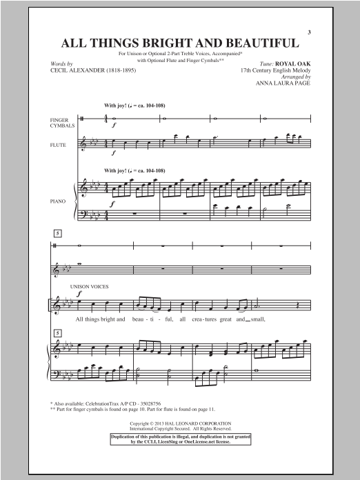 Download Anna Laura Page All Things Bright And Beautiful Sheet Music and learn how to play Choral PDF digital score in minutes