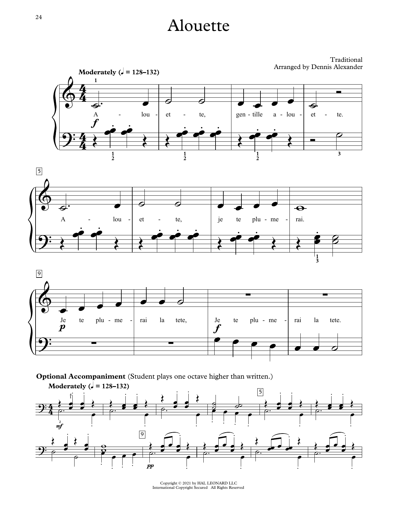 Download Traditional Alouette (arr. Dennis Alexander) Sheet Music and learn how to play Educational Piano PDF digital score in minutes