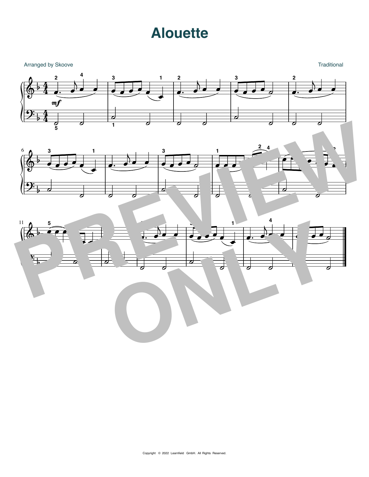 Download Traditional Alouette (arr. Skoove) Sheet Music and learn how to play Easy Piano PDF digital score in minutes