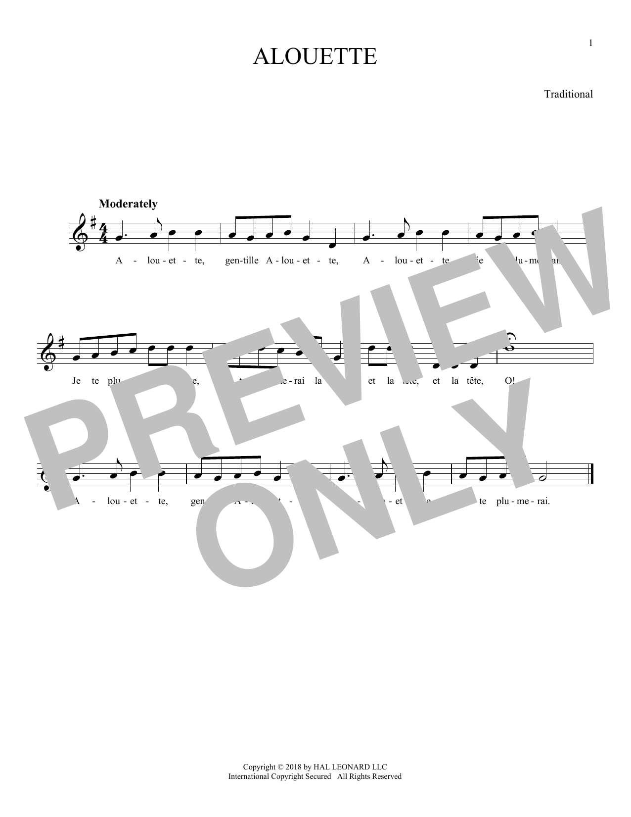 Download Traditional Alouette Sheet Music and learn how to play Piano PDF digital score in minutes