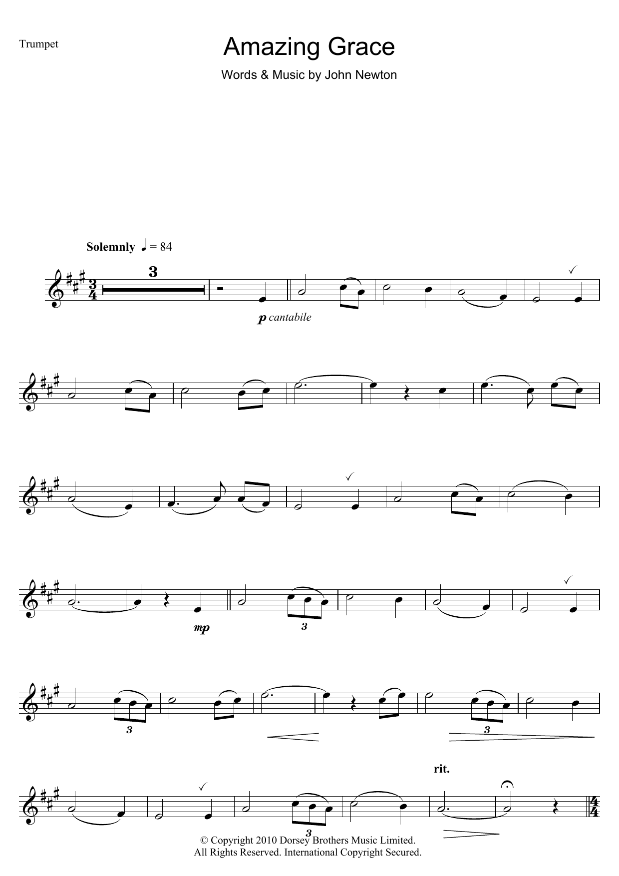 Download Traditional Amazing Grace Sheet Music and learn how to play Trumpet PDF digital score in minutes