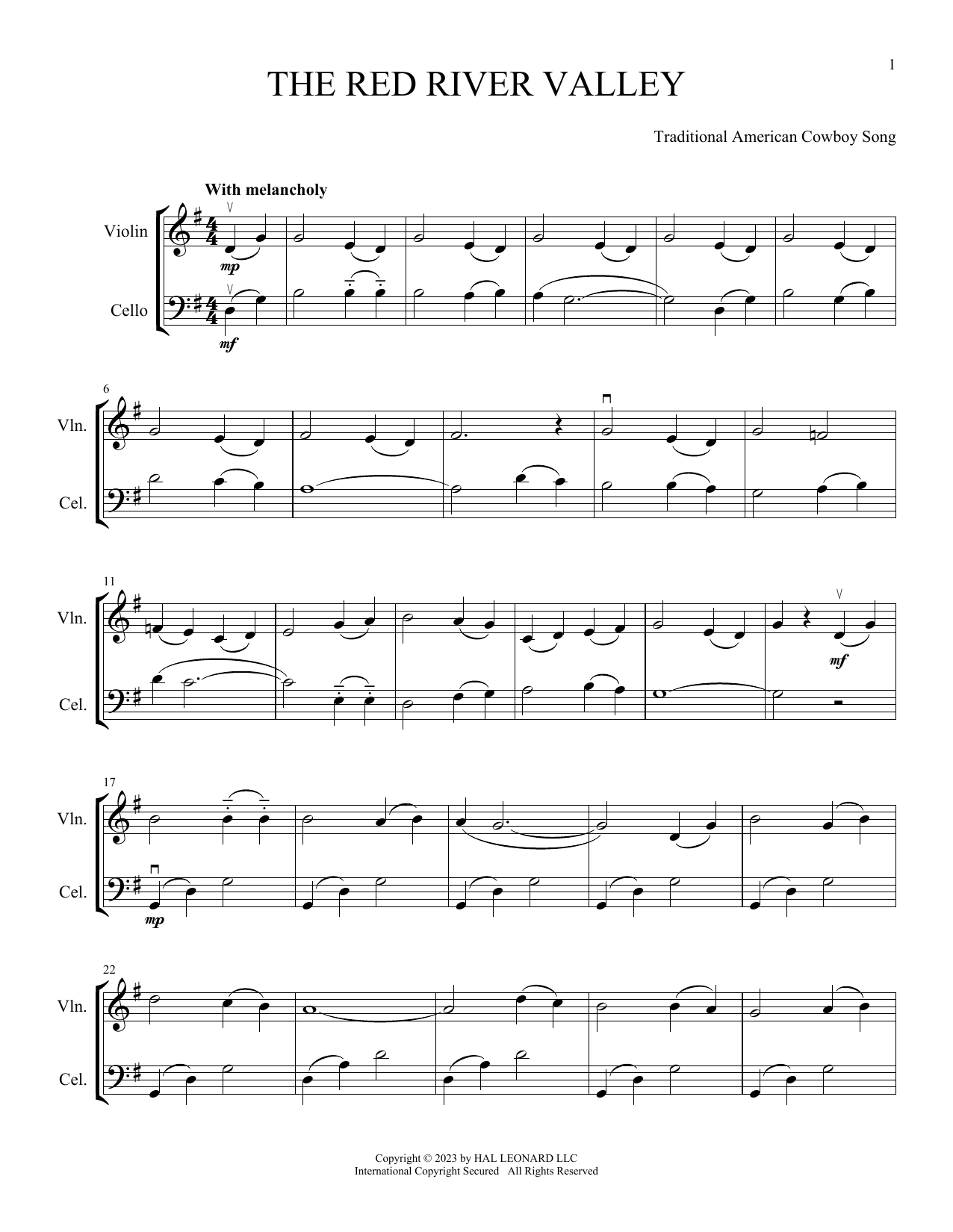 Download Traditional American Cowboy So The Red River Valley (arr. Michelle Hynson) Sheet Music and learn how to play Instrumental Duet PDF digital score in minutes