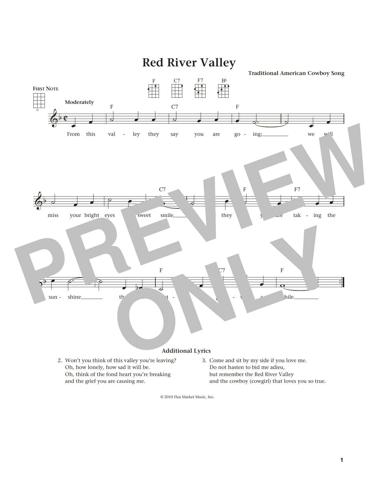 Download Traditional American The Red River Valley Sheet Music and learn how to play Ukulele PDF digital score in minutes