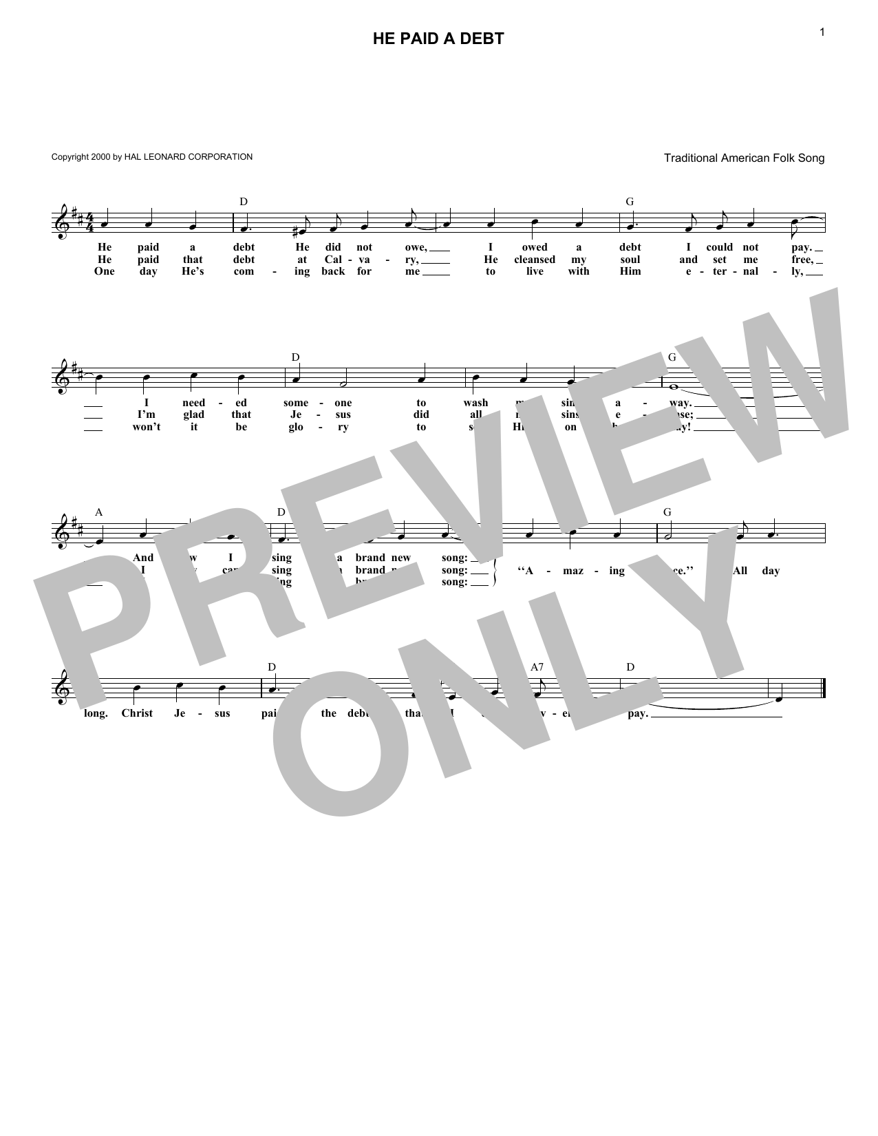 Download Traditional American Folk Song He Paid A Debt Sheet Music and learn how to play Lead Sheet / Fake Book PDF digital score in minutes