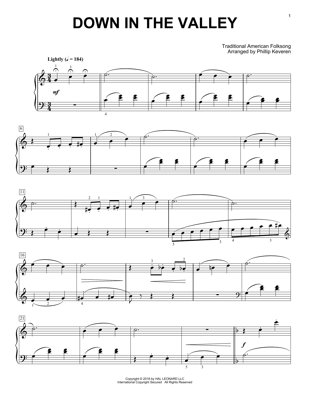 Download Phillip Keveren Down In The Valley Sheet Music and learn how to play Piano PDF digital score in minutes