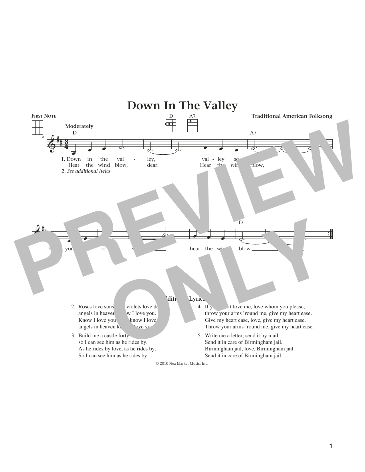 Download Traditional American Folksong Down In The Valley Sheet Music and learn how to play Ukulele PDF digital score in minutes