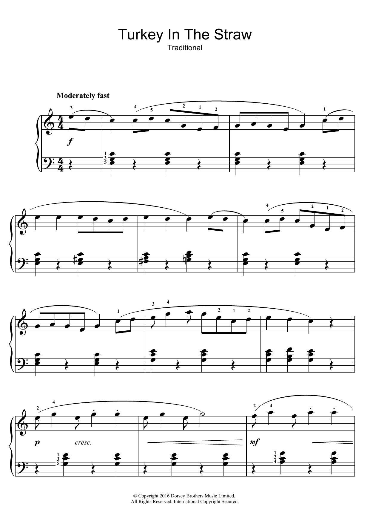 Download Traditional American Folksong Turkey In The Straw Sheet Music and learn how to play Easy Piano PDF digital score in minutes