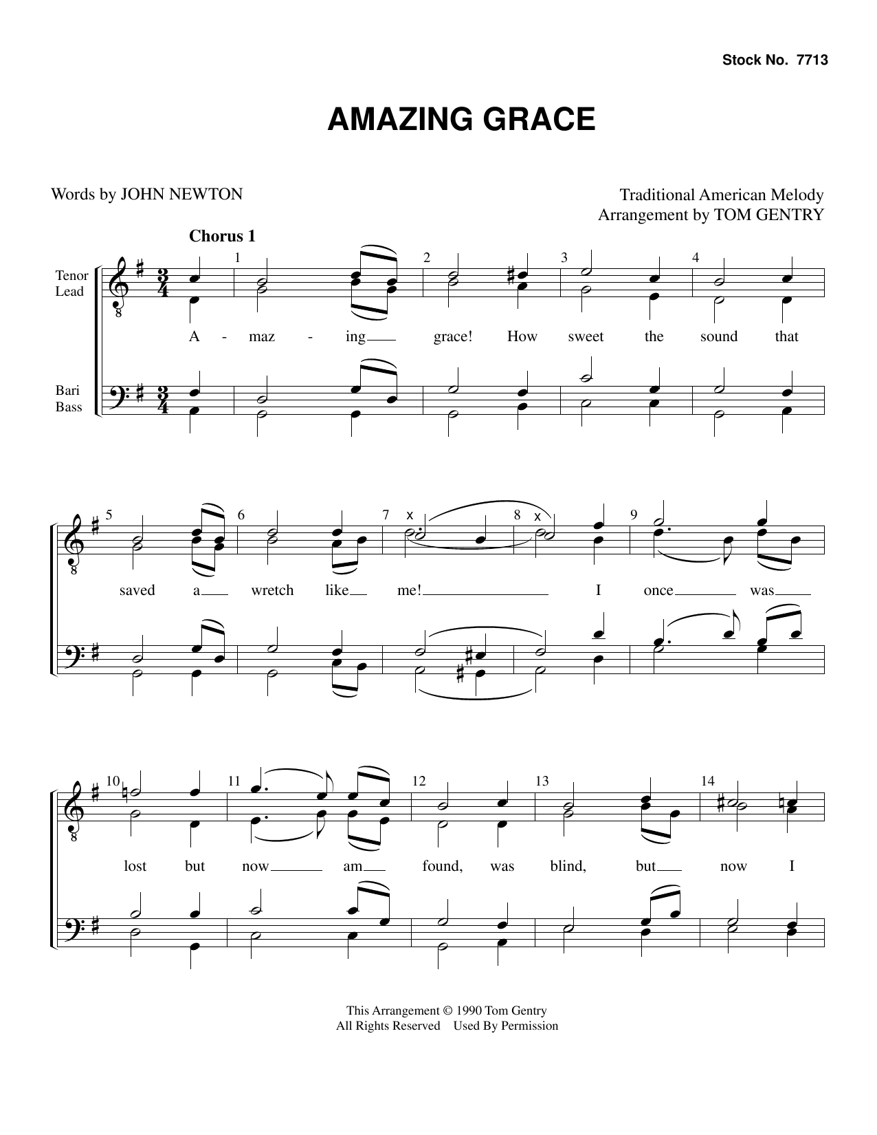Download Traditional American Melody Amazing Grace (arr. Tom Gentry) Sheet Music and learn how to play TTBB Choir PDF digital score in minutes