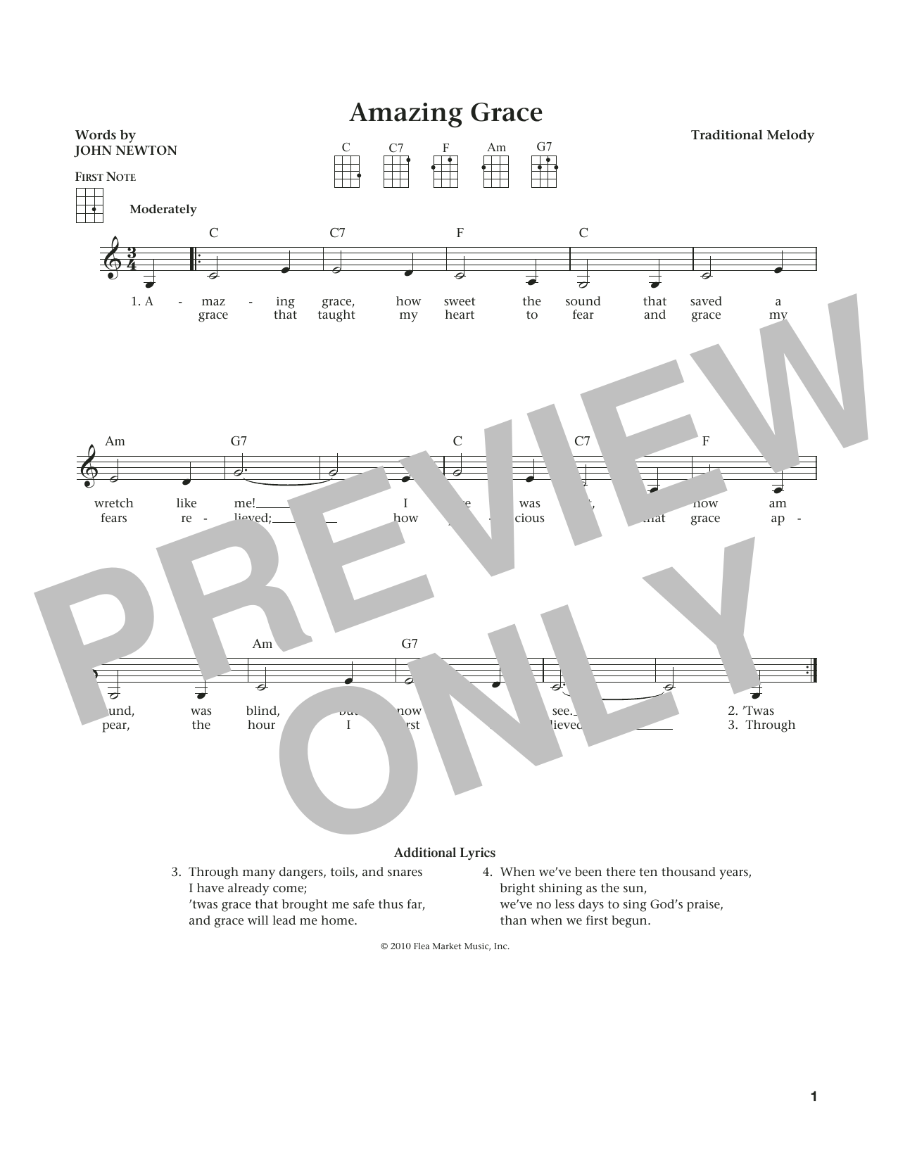 Download Traditional American Melody Amazing Grace Sheet Music and learn how to play Ukulele PDF digital score in minutes