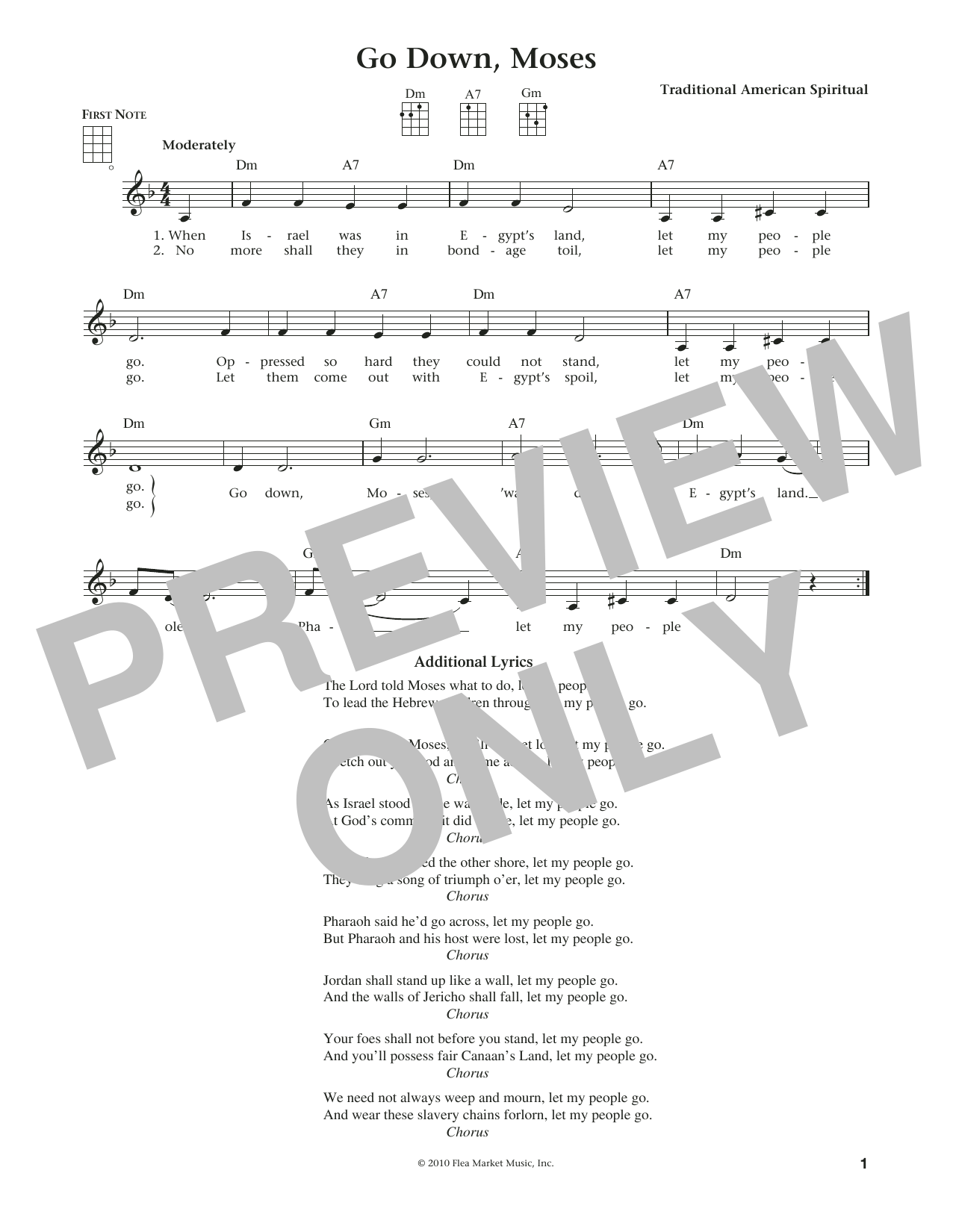 Download Traditional American Spiritual Go Down, Moses Sheet Music and learn how to play Ukulele PDF digital score in minutes