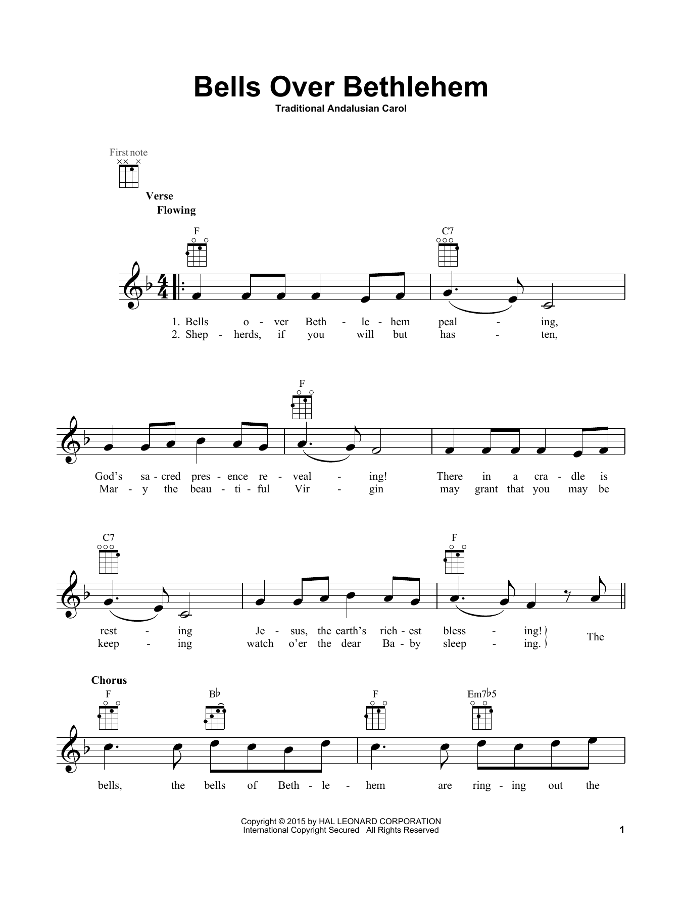 Download Traditional Carol Bells Over Bethlehem Sheet Music and learn how to play Ukulele PDF digital score in minutes