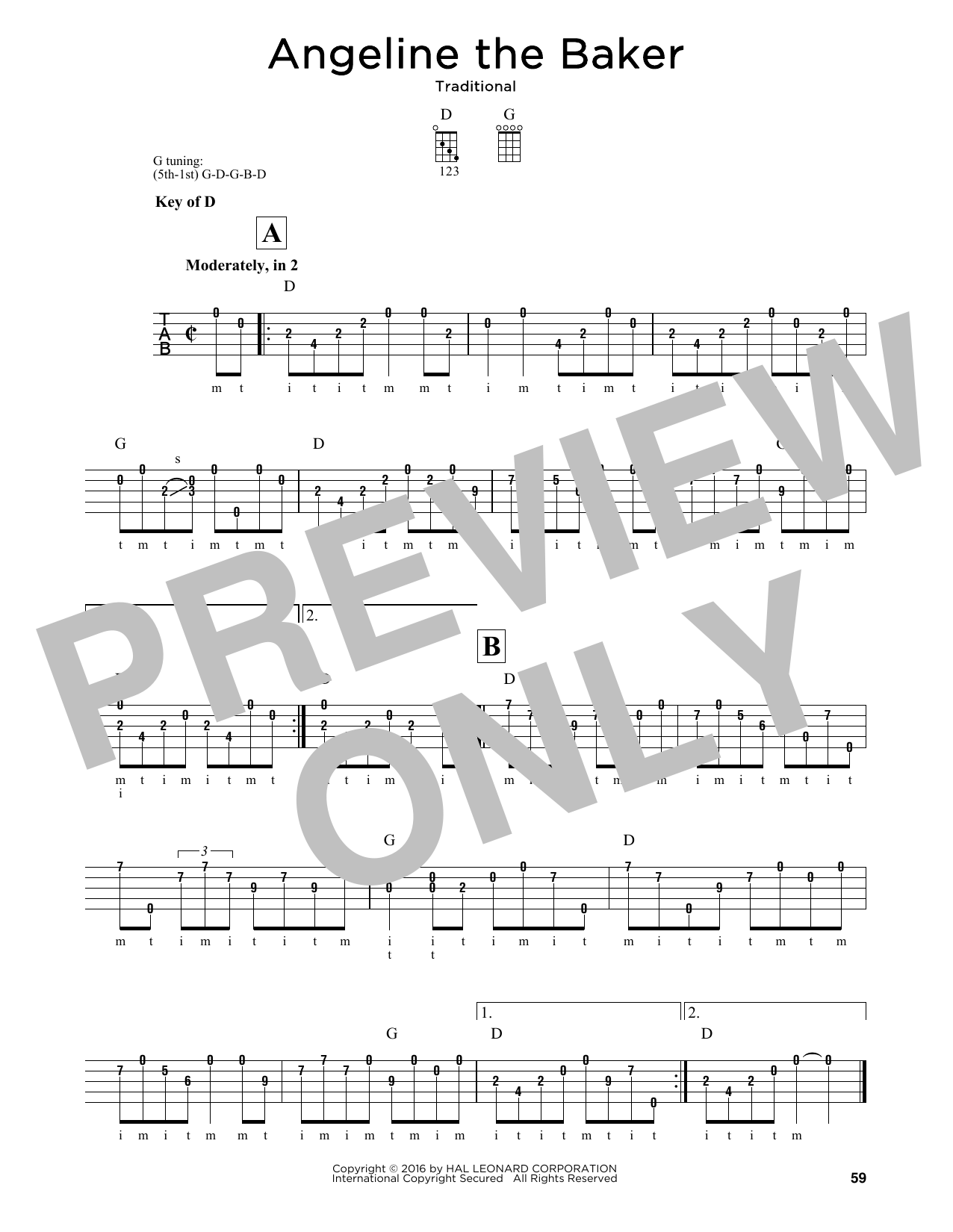 Download Traditional Angeline The Baker Sheet Music and learn how to play Banjo PDF digital score in minutes