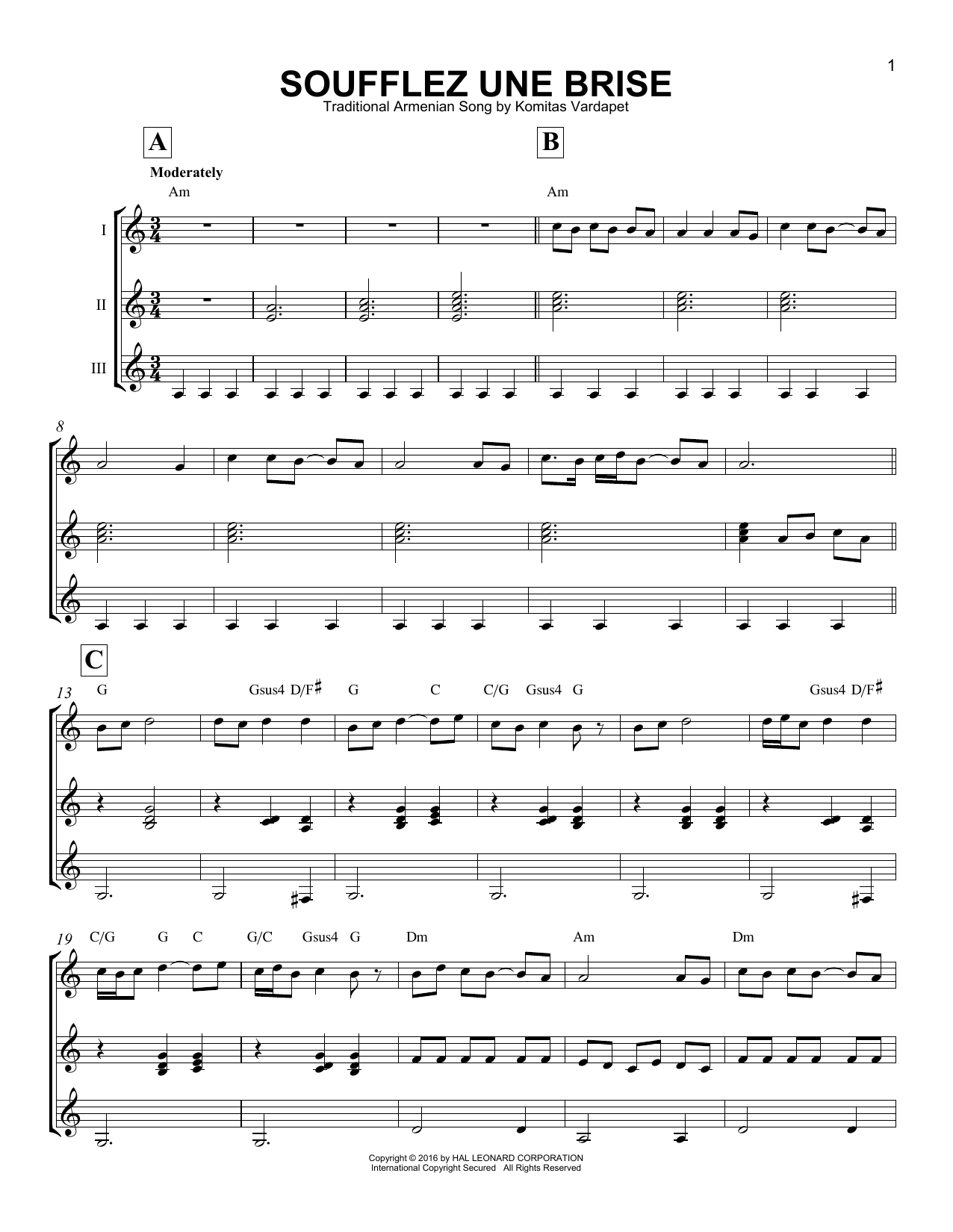 Download Traditional Armenian Song Soufflez Une Brise Sheet Music and learn how to play GTRENS PDF digital score in minutes