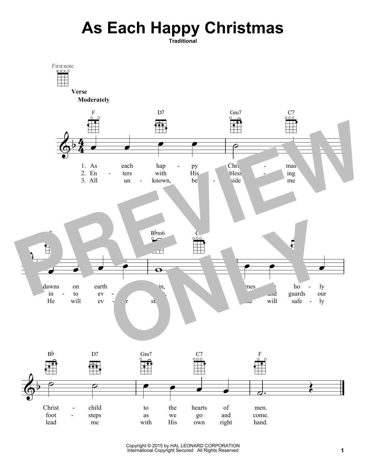 Download Traditional As Each Happy Christmas Sheet Music and learn how to play Ukulele PDF digital score in minutes